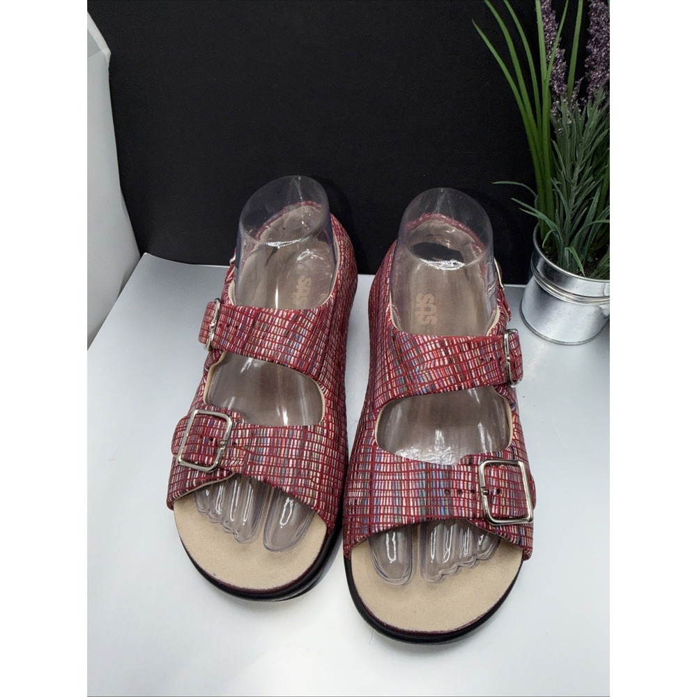 SAS Relaxed Rainbow Sandals Womens 7 Red Leather Open Toe Casual Slingback Strap - Picture 3 of 16